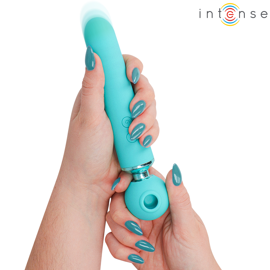 STIMOLATORE ASPIRATORE MULTIFUNZIONE, ASPIRAZIONE E VIBRAZIONE, DESIGN ERGONOMICO TURCHESE