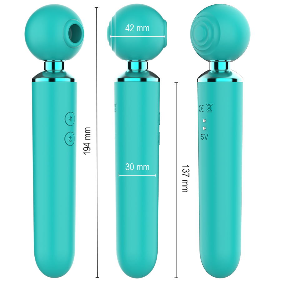STIMOLATORE ASPIRATORE MULTIFUNZIONE, ASPIRAZIONE E VIBRAZIONE, DESIGN ERGONOMICO TURCHESE