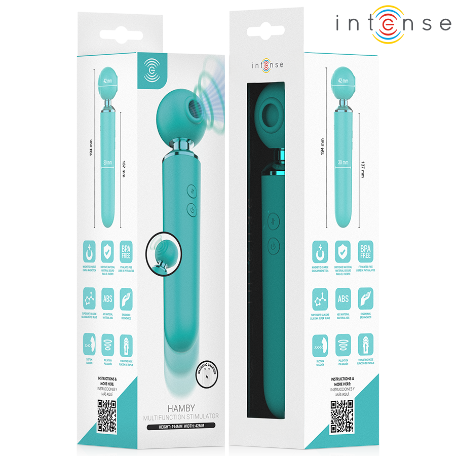 STIMOLATORE ASPIRATORE MULTIFUNZIONE, ASPIRAZIONE E VIBRAZIONE, DESIGN ERGONOMICO TURCHESE