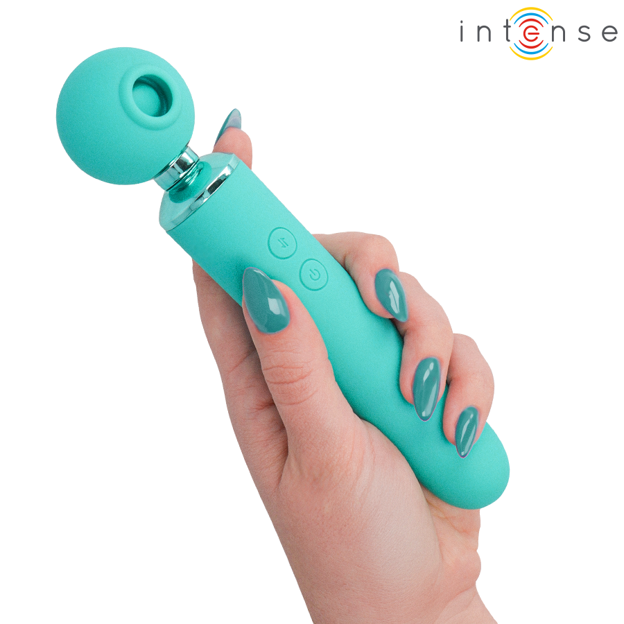 STIMOLATORE ASPIRATORE MULTIFUNZIONE, ASPIRAZIONE E VIBRAZIONE, DESIGN ERGONOMICO TURCHESE