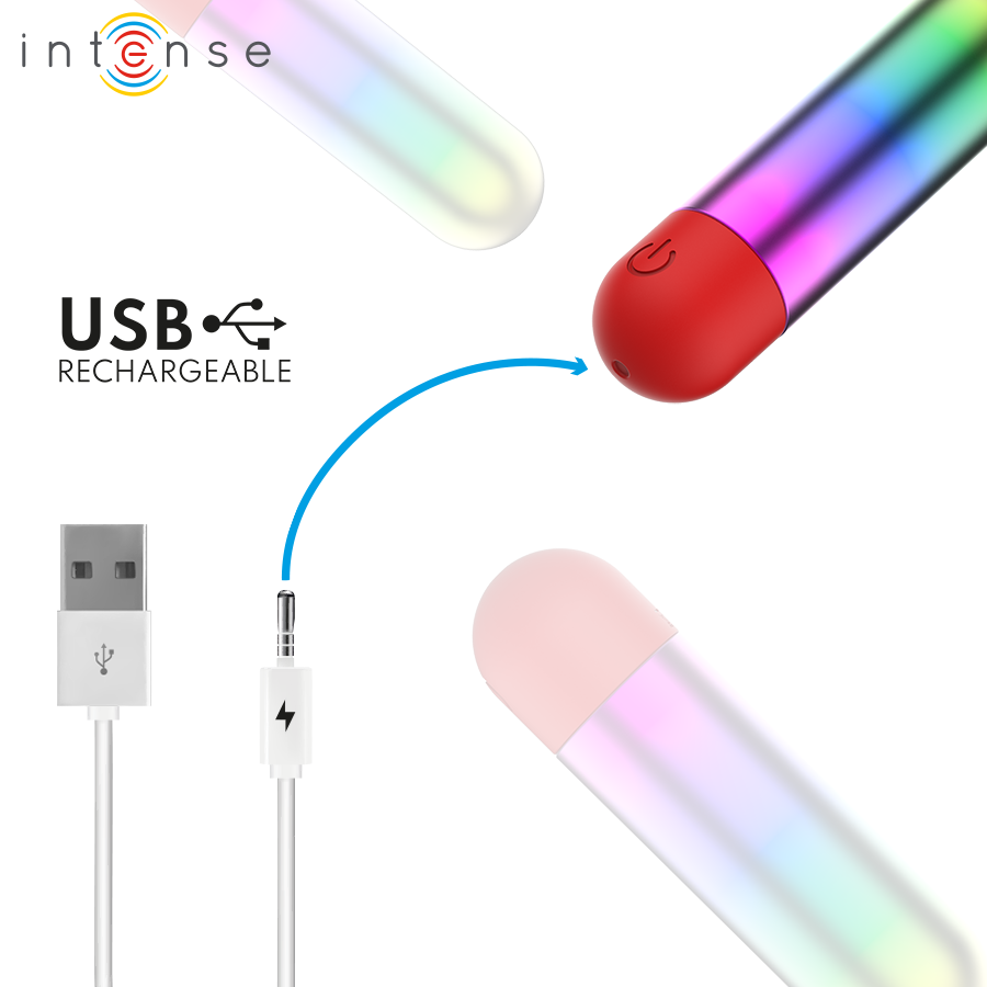 VIBRATORE BULLET RAINBOW, STIMOLAZIONE INTENSA CON 10 PROGRAMMI, IMPERMEABILE E RICARICABILE USB