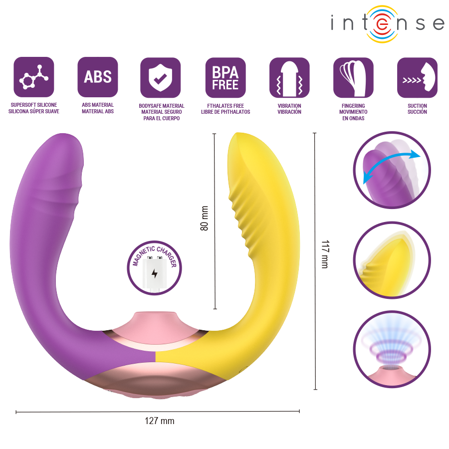 STIMOLATORE 3 IN 1 CON ASPIRAZIONE E VIBRAZIONE, DESIGN ERGONOMICO A U, 10 PROGRAMMI INTENSI