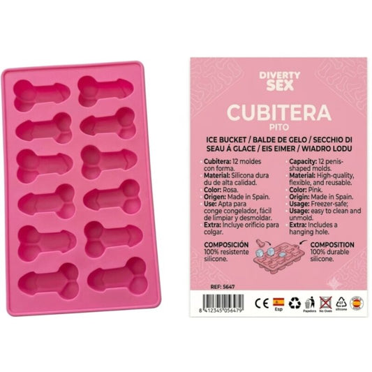 DIABLO PICANTE - 12 PENI IN SILICONE RIGIDO DA APPENDERE A UN SECCHIELLO PER IL GHIACCIO ROSA
