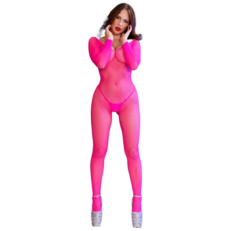 CHILIROSE - CR 4894 BODYSTOCKING IN RETE ROSA NEON S/M