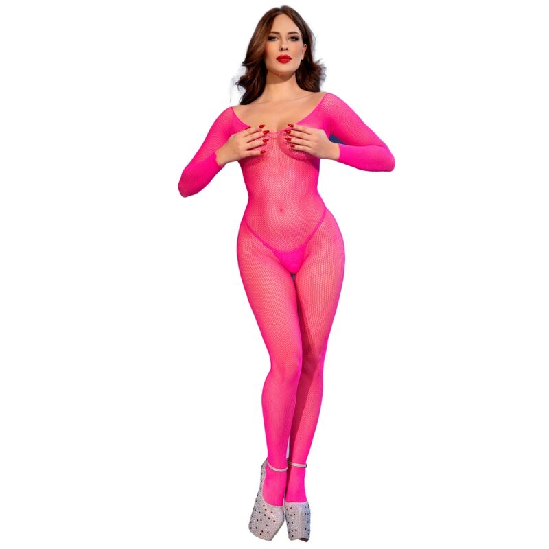 CHILIROSE - CR 4894 BODYSTOCKING IN RETE ROSA NEON S/M