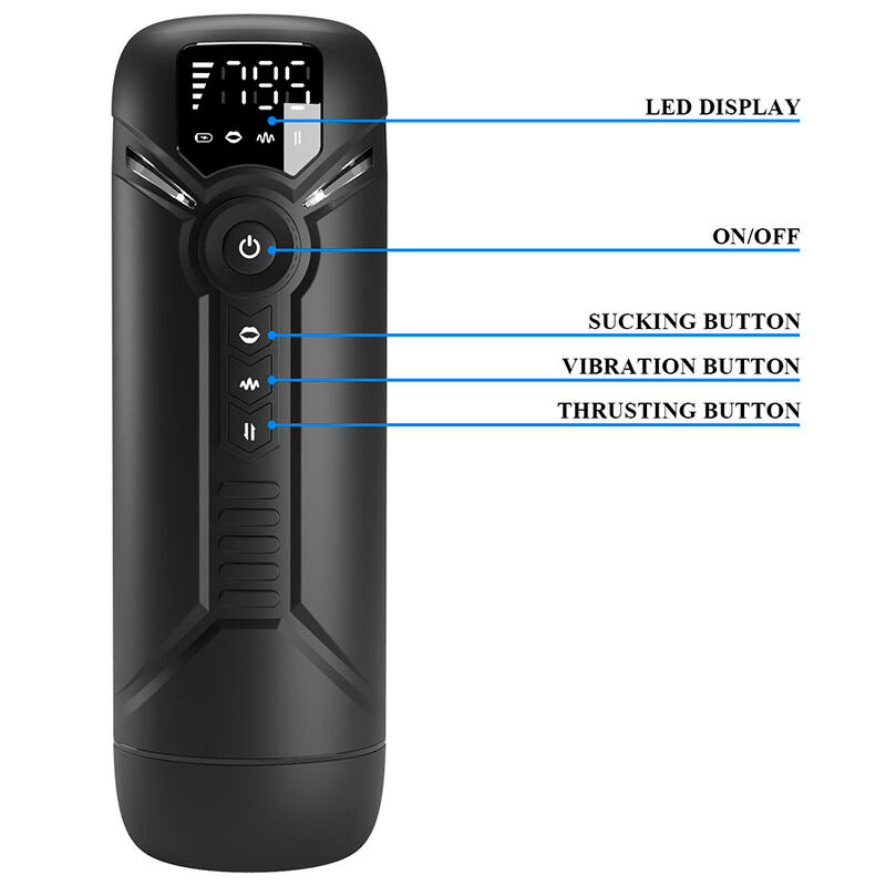 MASTURBATORE AUTOMATICO MULTIFUNZIONE, DISPLAY LED INTEGRATO, DESIGN ERGONOMICO NERO