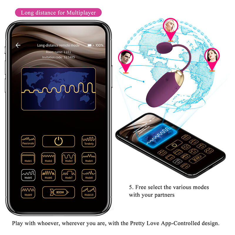PRETTY LOVE - VIBRATORE A UOVO KLAY CON SPINTA, CONTROLLO TRAMITE APP, VIOLA