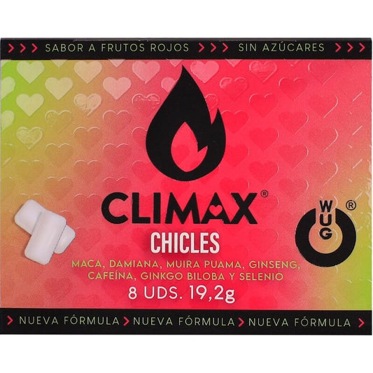 WUG Climax - Gomma da masticare funzionale con Maca, Damiana e Ginseng per aumentare il desiderio e la vitalità intima. BLISTER DA 8 PEZZI