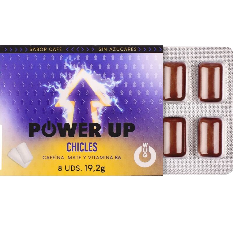 WUG Power Up - Gomma da masticare energetica per concentrazione e resistenza. BLISTER DA 8 PEZZI