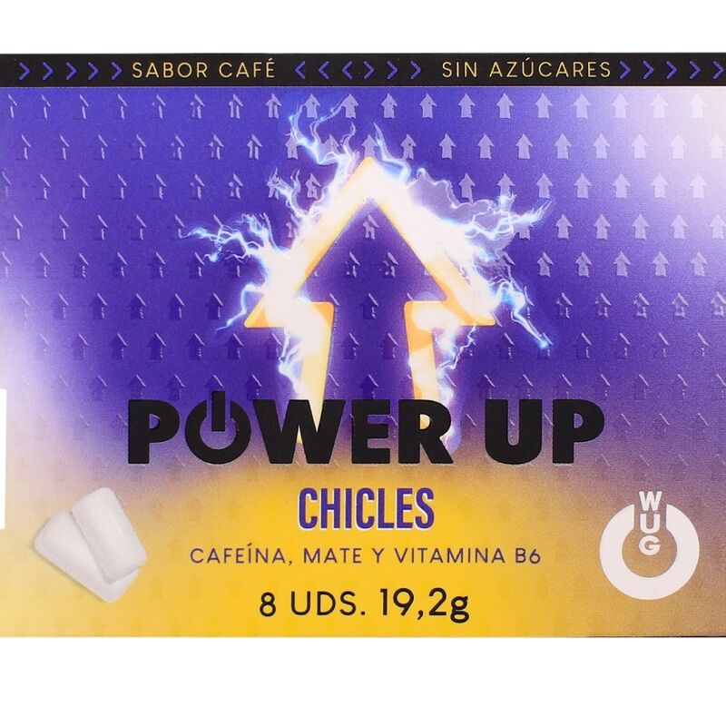 WUG Power Up - Gomma da masticare energetica per concentrazione e resistenza. BLISTER DA 8 PEZZI