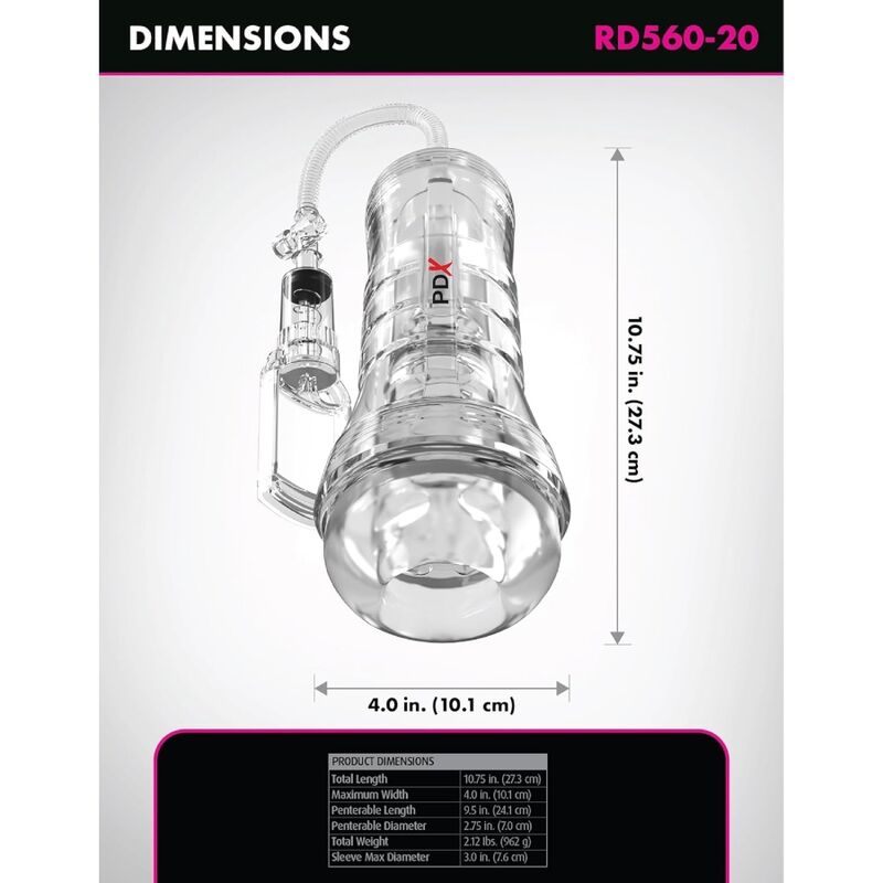 PDX ELITE - ASPIRATORE A TUBO DI VISTA XXL TRASPARENTE CON POMPA DI ASPIRAZIONE 27,3 CM