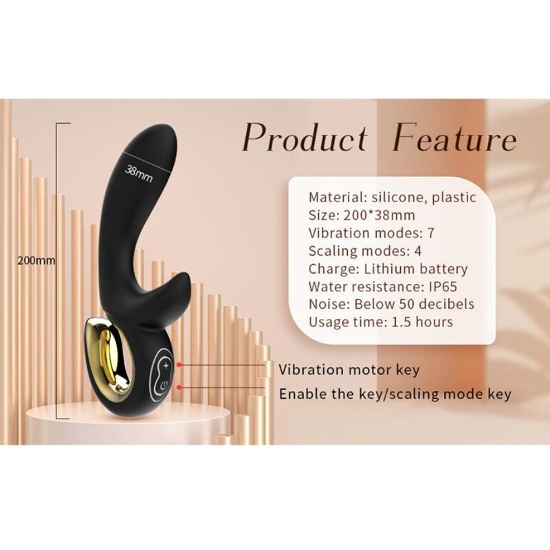 VIBRATORE RABBIT CON SPINTA, 7 MODALITÀ DUAL STIMOLAZIONE, RICARICABILE USB