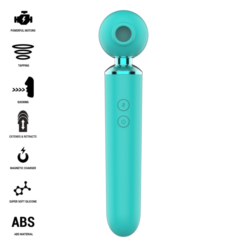 STIMOLATORE ASPIRATORE MULTIFUNZIONE, ASPIRAZIONE E VIBRAZIONE, DESIGN ERGONOMICO TURCHESE
