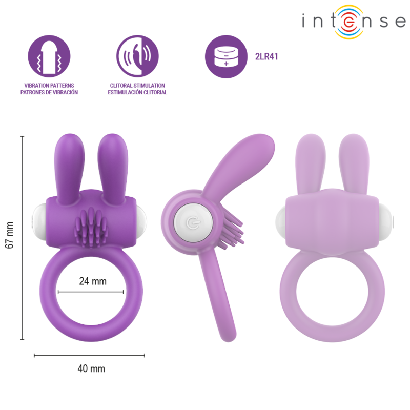 ANELLO VIBRANTE PER PENE CON STIMOLAZIONE CLITORIDEA, DESIGN CONIGLIETTO, MOLTEPLICI MODALITÀ DI VIBRAZIONE
