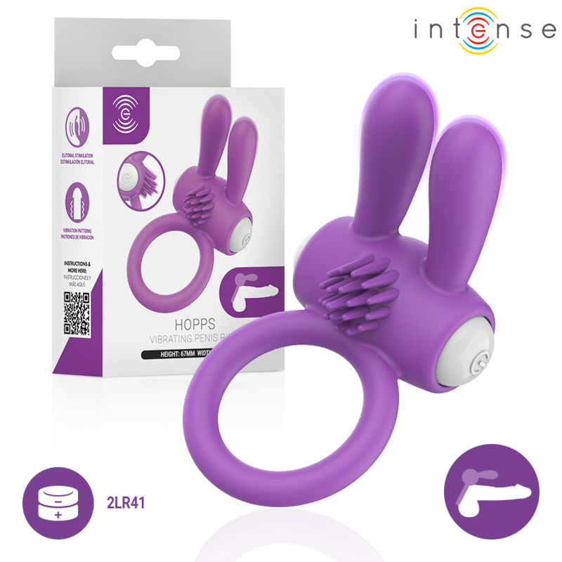 ANELLO VIBRANTE PER PENE CON STIMOLAZIONE CLITORIDEA, DESIGN CONIGLIETTO, MOLTEPLICI MODALITÀ DI VIBRAZIONE