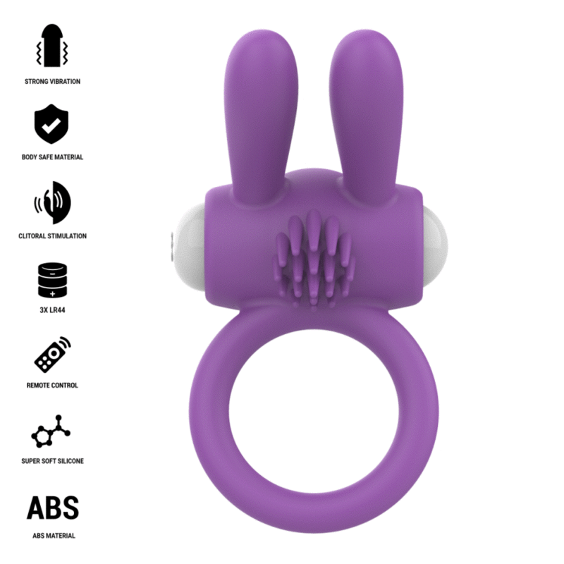 ANELLO VIBRANTE PER PENE CON STIMOLAZIONE CLITORIDEA, DESIGN CONIGLIETTO, MOLTEPLICI MODALITÀ DI VIBRAZIONE