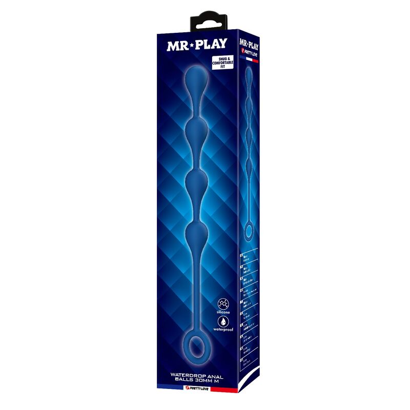 MR PLAY - PERLE ANALI IN SILICONE BLU TAGLIA M 33 CM