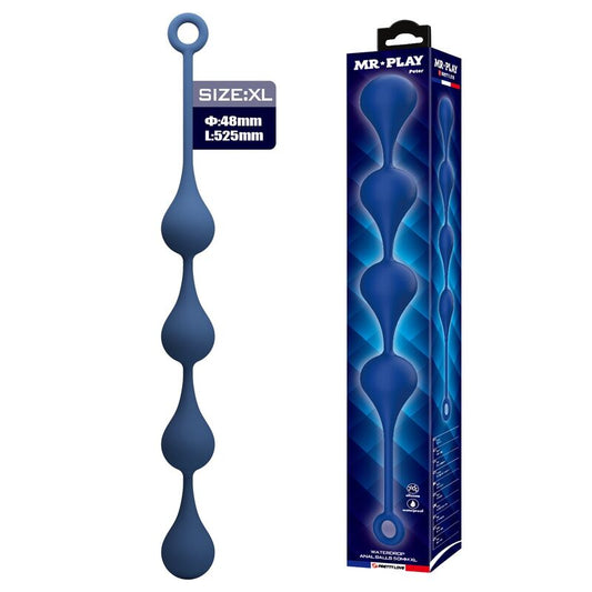 PERLE ANALI IN SILICONE BLU XL, DESIGN GRADUATO, ANELLO DI ESTRAZIONE SICURO