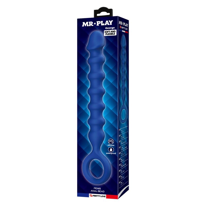 MR PLAY - PERLE ANAL IN SILICONE BLU E PLUG ANAL -Ø- 3,4 CM - 28,5 CM