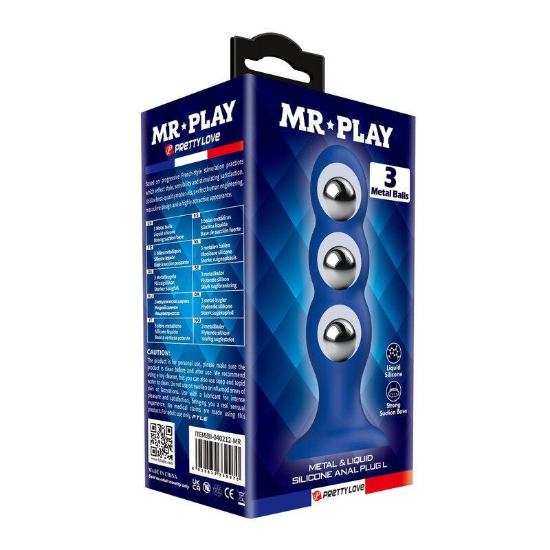 MR PLAY - PLUG ANALE CON SFERE METALLICHE E VENTOSA BLU