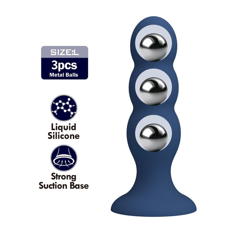 MR PLAY - PLUG ANALE CON SFERE METALLICHE E VENTOSA BLU