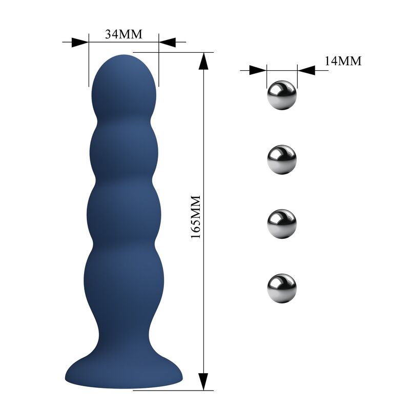 MR PLAY - PLUG ANALE CON 4 SFERE METALLICHE E VENTOSA BLU