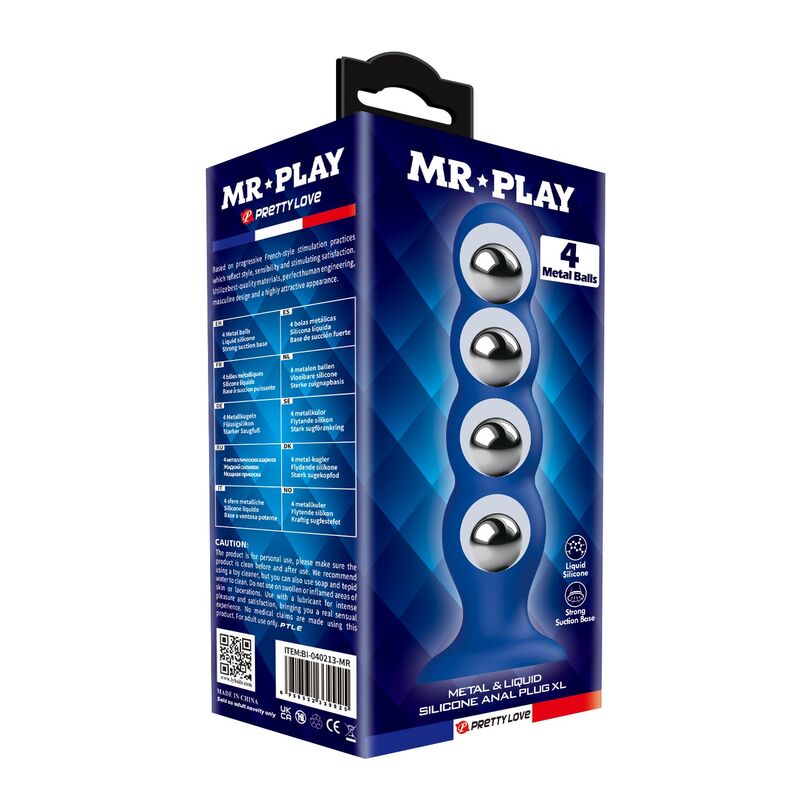 MR PLAY - PLUG ANALE CON 4 SFERE METALLICHE E VENTOSA BLU