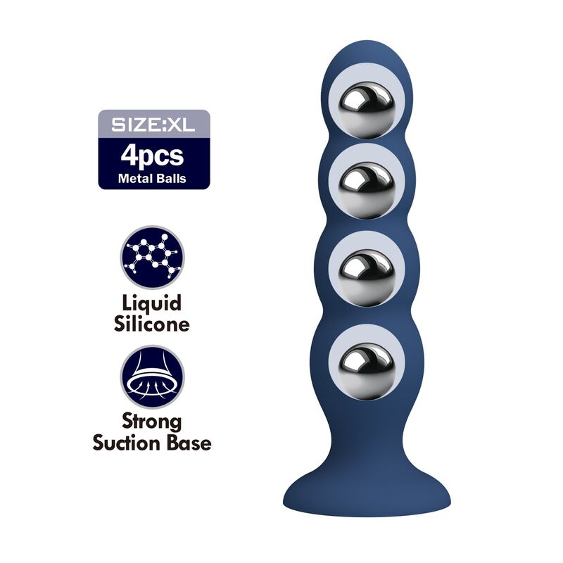 MR PLAY - PLUG ANALE CON 4 SFERE METALLICHE E VENTOSA BLU