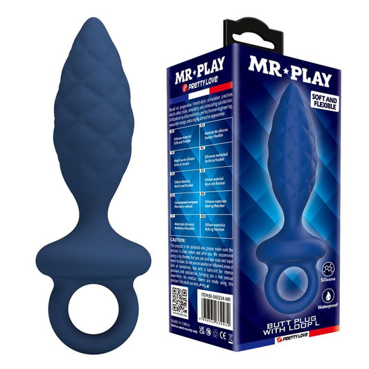 PLUG ANALE TESTURIZZATO, ERGONOMICO E IMPERMEABILE, ANELLO BLU L