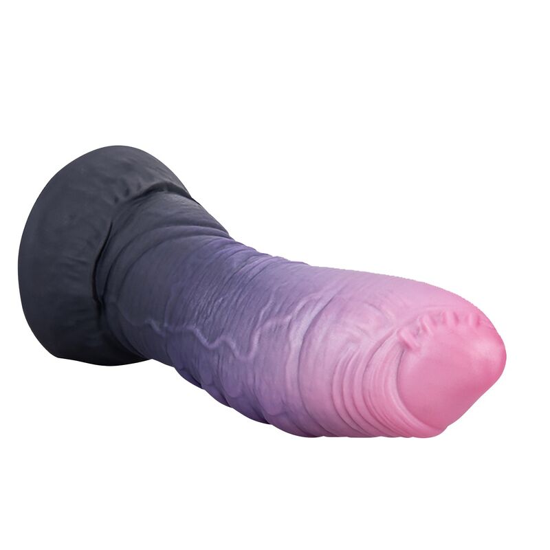 DILDO FANTASY BICOLORE, DESIGN TESTURIZZATO, BASE A VENTOSA