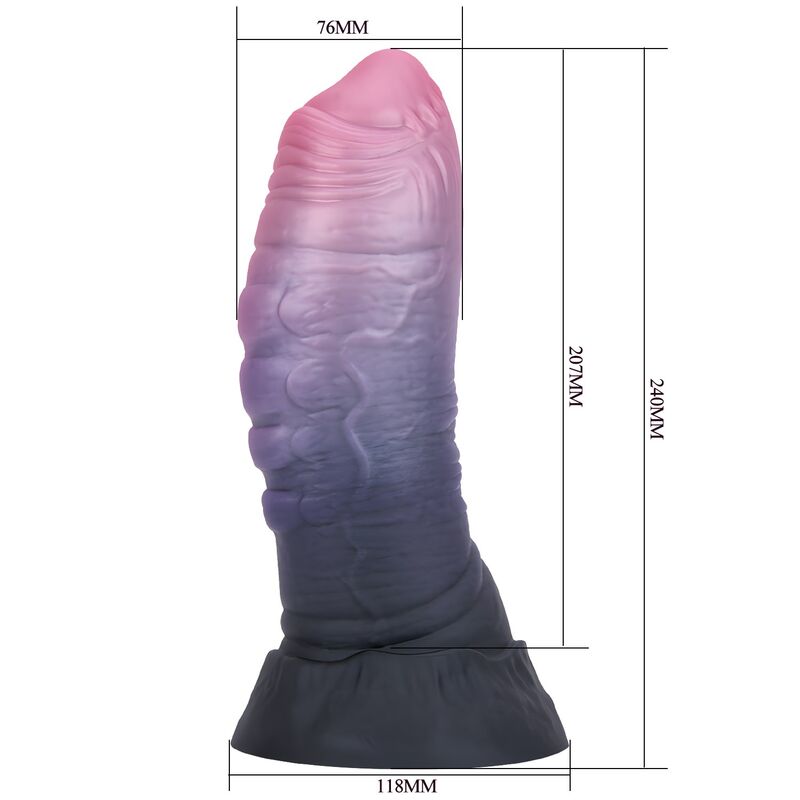 DILDO FANTASY BICOLORE, DESIGN TESTURIZZATO, BASE A VENTOSA