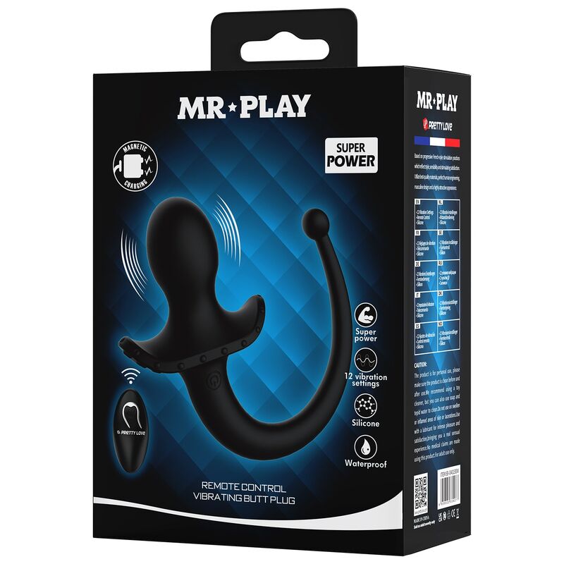 MR PLAY - VIBRATORE ANALE E PERINEO CON TELECOMANDO WIRELESS, NERO