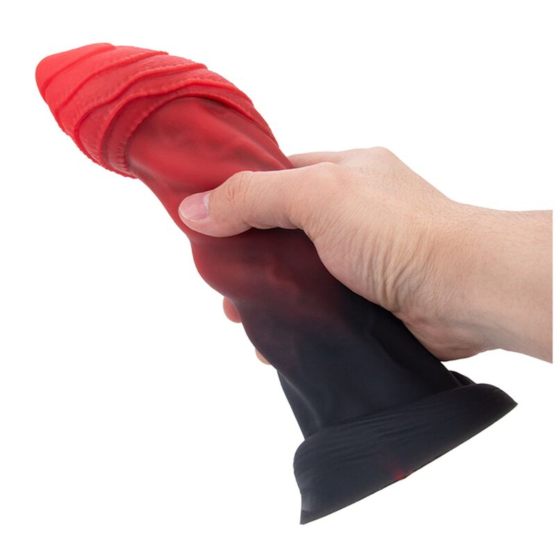 DILDO FANTASY BICOLORE, TEXTURE A SPIRALE, BASE A VENTOSA 25 CM