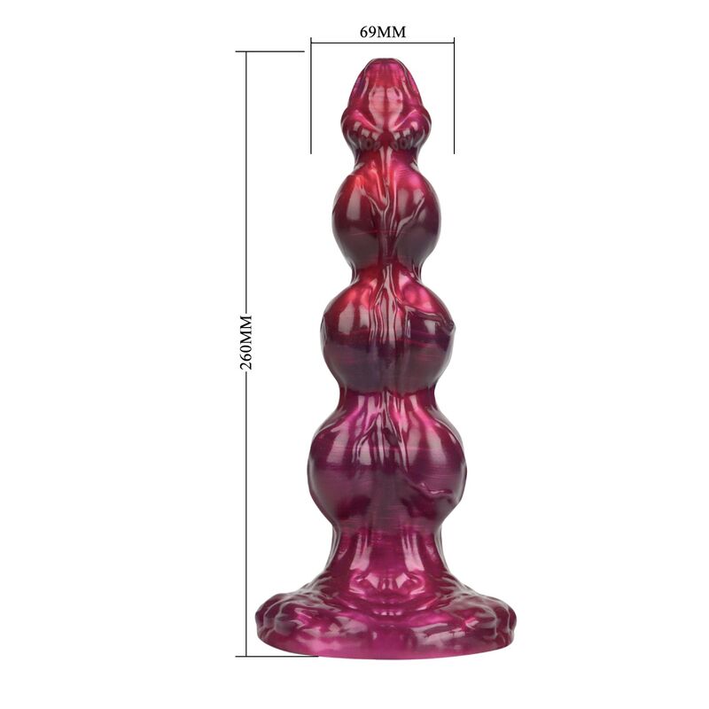 DILDO DESIGN SEGMENTATO FANTASY, SILICONE ROSA TRASLUCIDO 26 CM