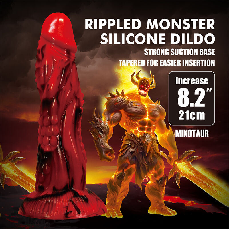 POWER MONSTERS - DILDO FANTASY MINOTAURO CON VENTOSA 21 CM Ø 5 CM ROSSO E NERO