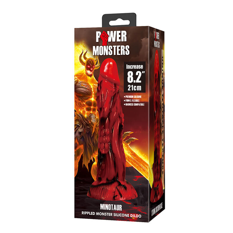 POWER MONSTERS - DILDO FANTASY MINOTAURO CON VENTOSA 21 CM Ø 5 CM ROSSO E NERO