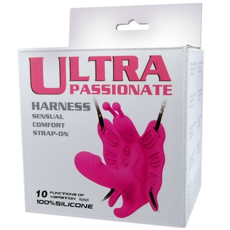 HARNESS STRAP-ON CON FARFALLA VIBRANTE CON TELECOMANDO 10 FUNZIONI ULTRA PASSIONATE