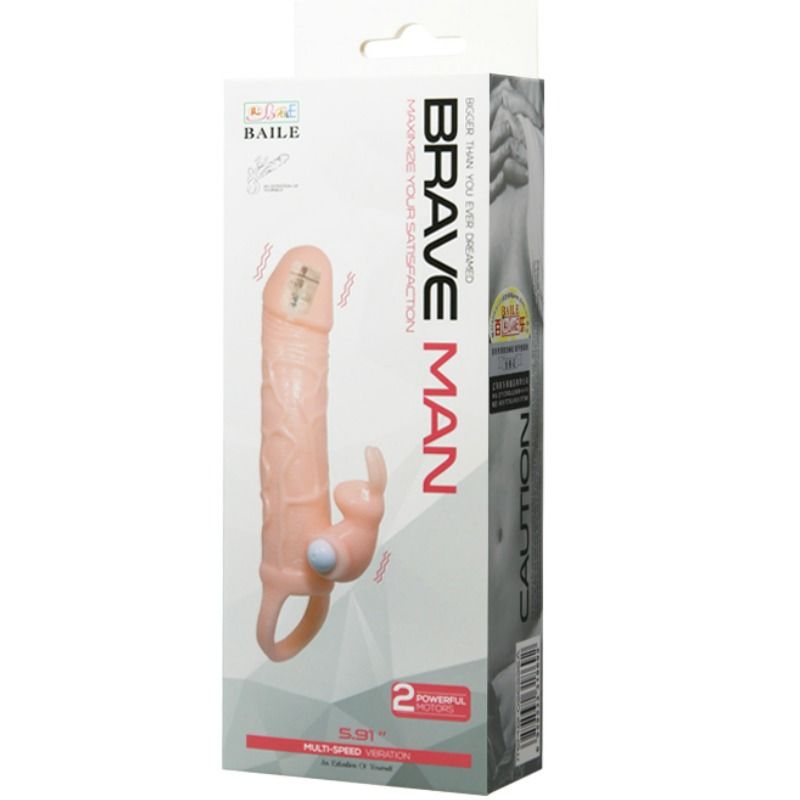PROLUNGA PENE VIBRANTE CON RABBIT DOPPIO MOTORE BRAVE MAN 16,5 CM NUDE