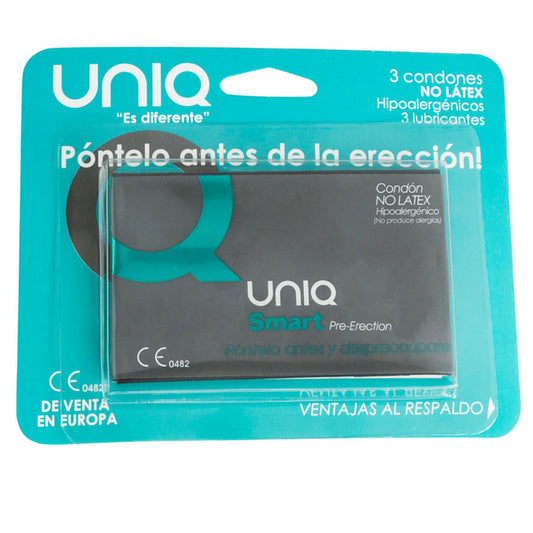 UNIQ  SMART- PRESERVATIVI  SENZA LATTICE PER LA PRE-EREZIONE, 3 PEZZI