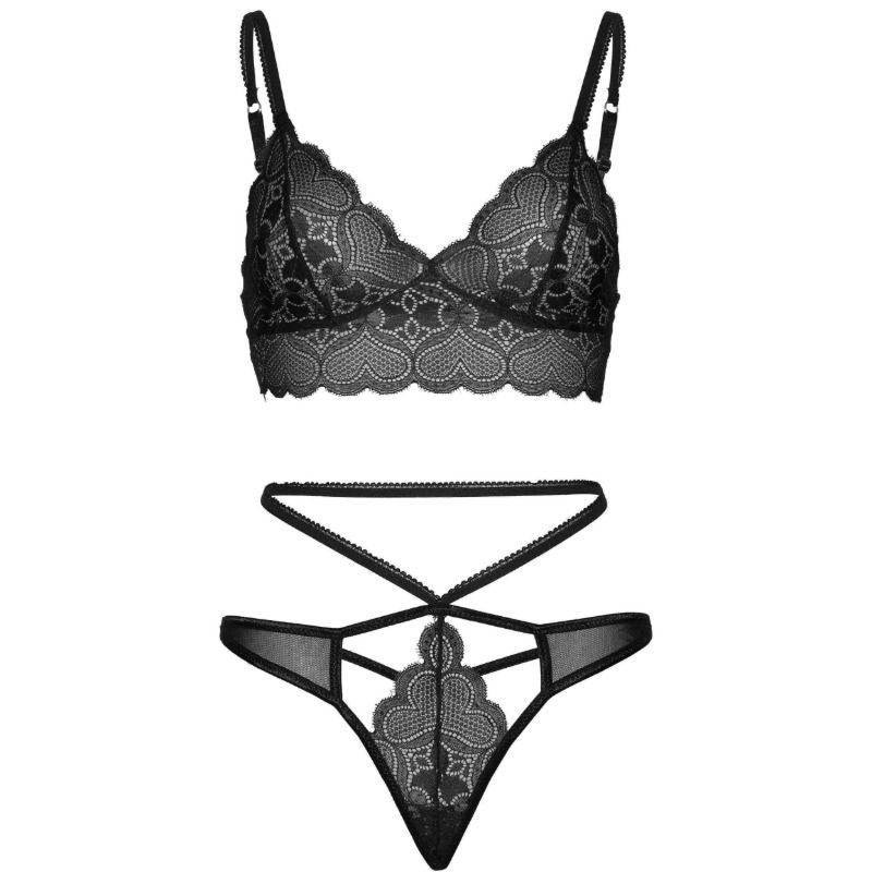 BRALETTE IN PIZZO CON SCOLLO A CUORE, PERIZOMA ABBINATO, DESIGN ELEGANTE