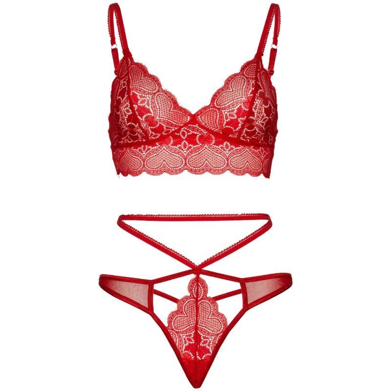 BRALETTE IN PIZZO CON SCOLLO A CUORE, PERIZOMA ABBINATO, ROSSO