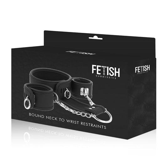 FETISH SUBMISSIVE - COLLARE  E MANETTE IN PELLE VEGANA CON FODERA IN NOPRENE