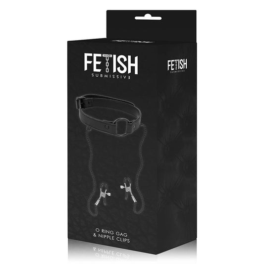 FETISH SUBMISSIVE -  GAG AD ANELLO CON MORSETTI PER CAPEZZOLI
