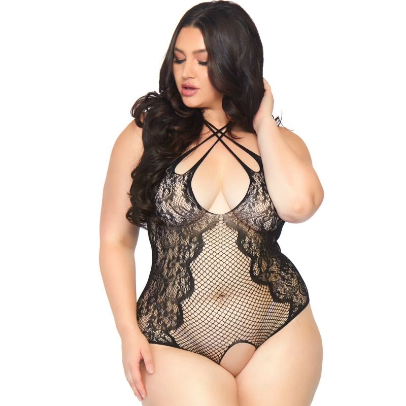 LEG AVENUE - BODY CROTCHLESS IN RETE E PIZZO PLUS SIZE