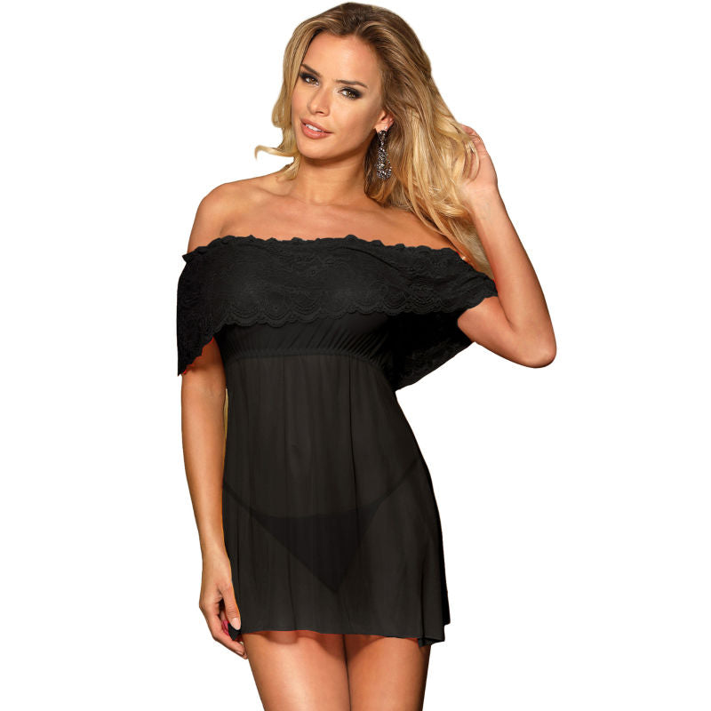 ABITO CORTO SENSUALE CON TANGA, NERO, DESIGN ESCLUSIVO