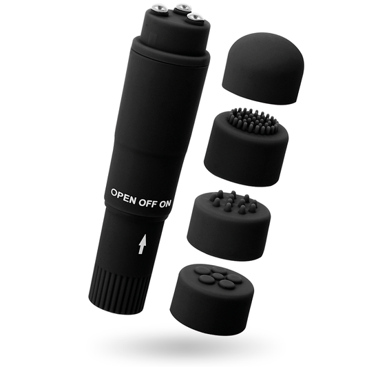 GLOSSY - KURT POCKET MASSAGGIATORE 4 TESTINE INTERCAMBIABILI NERO