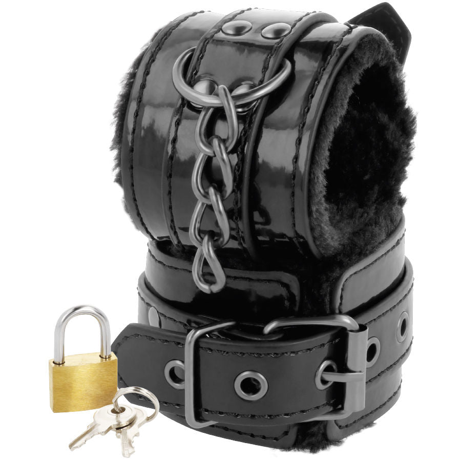 DARKNESS - MANETTE ALLA CAVIGLIA REGOLABILI IN SIMILPELLE NERA CON LUCCHETTO