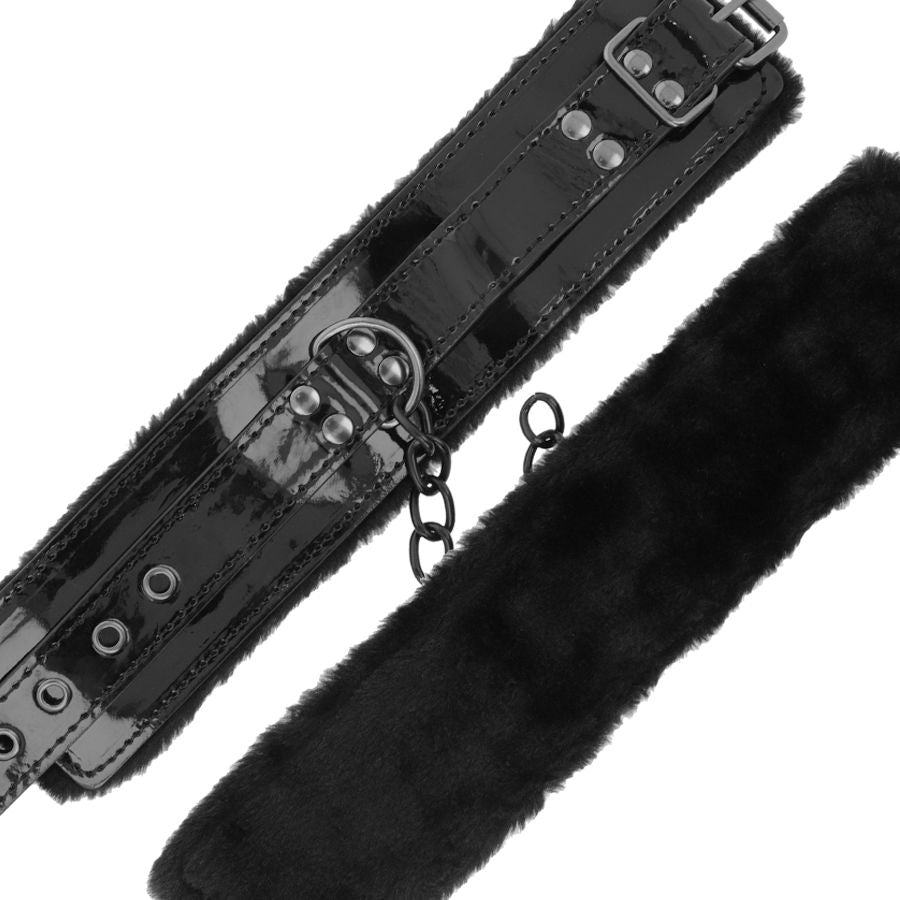 DARKNESS - MANETTE ALLA CAVIGLIA REGOLABILI IN SIMILPELLE NERA CON LUCCHETTO