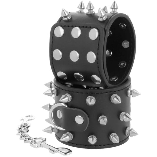 MANETTE NERE CON PUNTE, REGOLABILI SU POLSI E CAVIGLIE, DESIGN SKULLS AND BONES