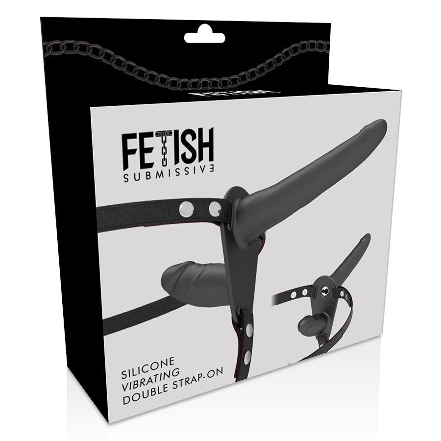 FETISH SUBMISSIVE - HARNESS CON VIBRATORE A DOPPIA PENETRAZIONE NERO